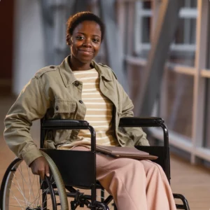 Lady in wheelchair smiling
